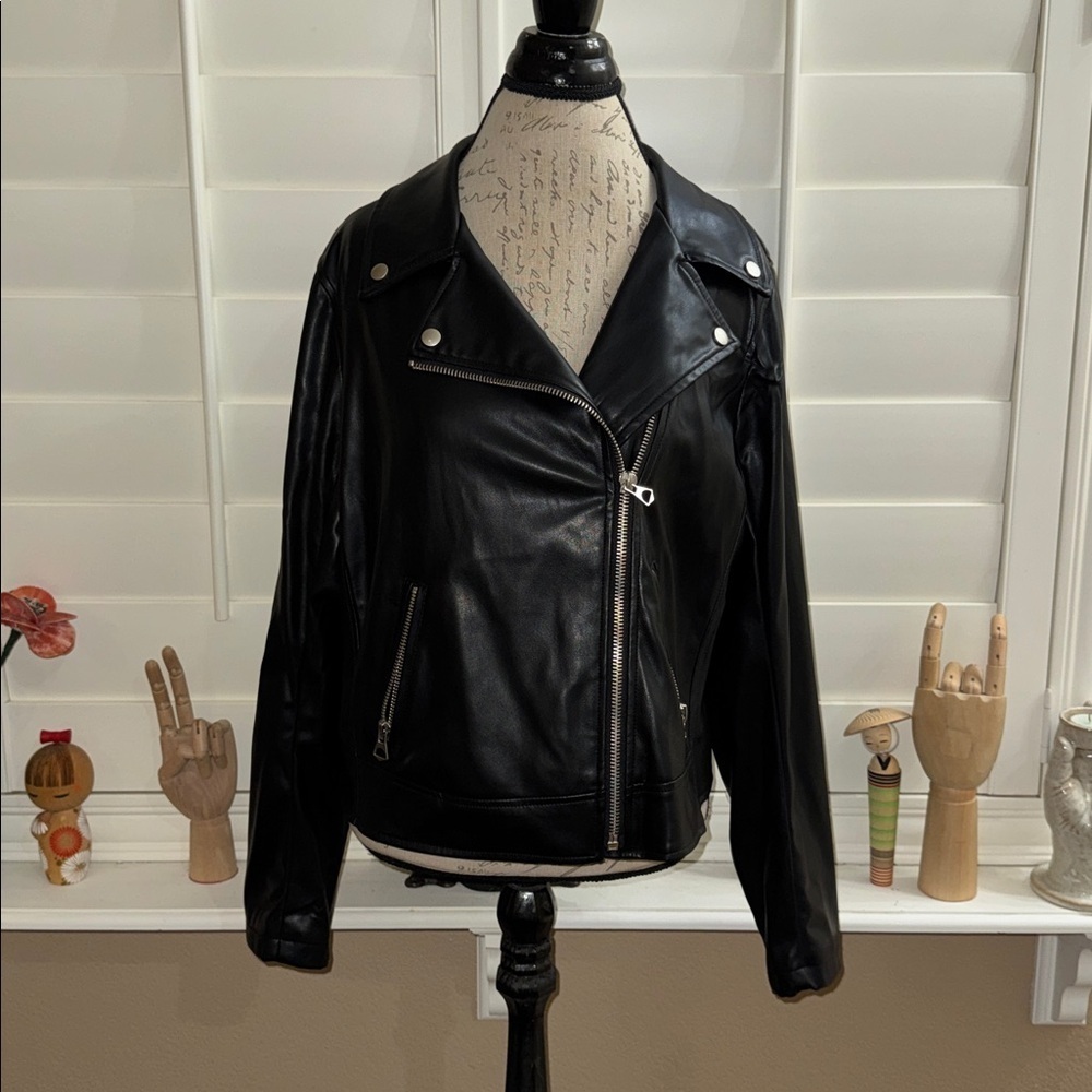 Torrid Faux Leather Asymmetrical Moto Jacket Deep Black